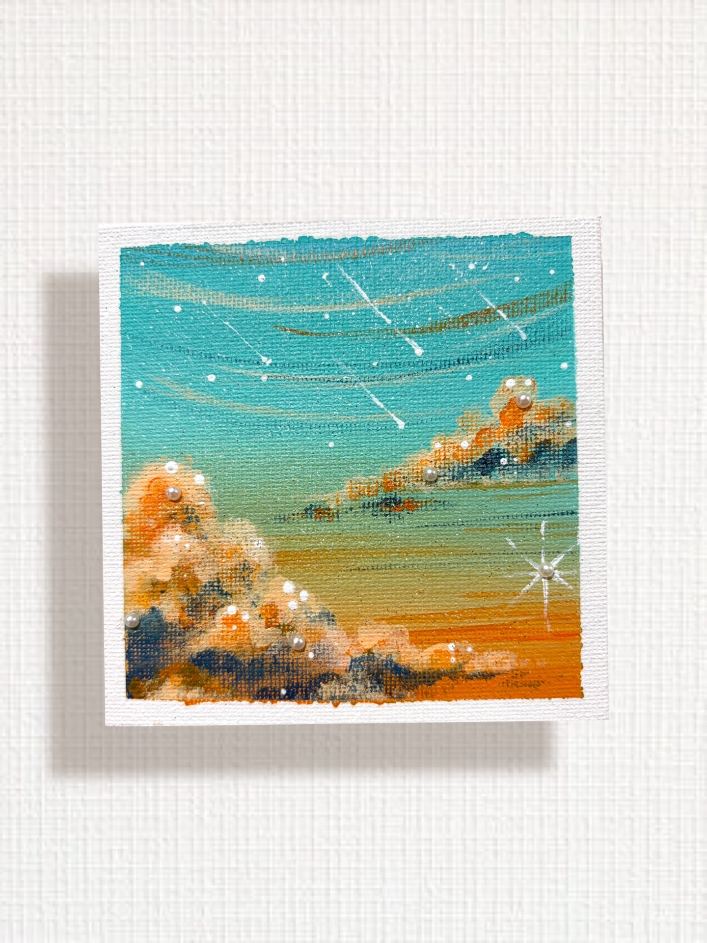 夏のアクリルアート 夏 summer 雲 空 風景画 原画 水色 アート アート