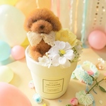 羊毛フェルト　ペットフラワーアレンジ、ドール１個お花1輪（どの犬種でもOK）完全オーダーメイド
