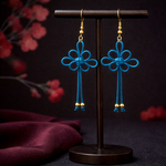 吉祥結びのピアス(イヤリング)(青)【チャイナ】【中華】【華ロリ】【和ゴスロリ】【卒業式】【着物】【袴】【成人式】【浴衣】【和風】