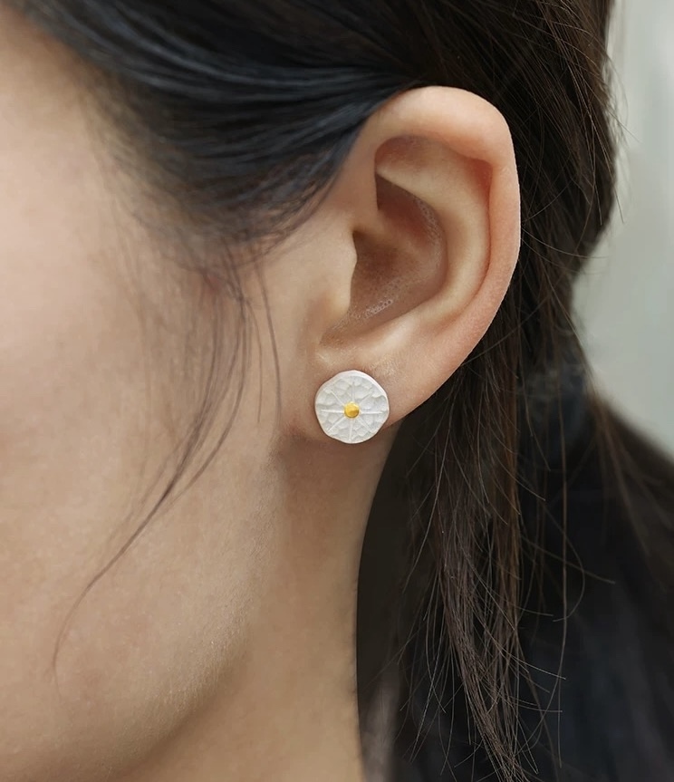 純銀999 ピアス 日月 ペアアクセサリー 24K金象嵌 手作り スタッド