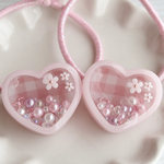ピンクチェックのハートのヘアゴム/ほんのりラメ入り✨/花　キラキラ　入園　桜　子供　キッズ　春