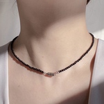 【2way】マグネット式 ブラック ビーズネックレス｜Silver925｜華奢・シンプル｜ミニマル（3mm 4mm）
