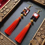 花札&タッセルピアス(イヤリング)（月見で一杯）【和】【サブカル】【卒業式】【着物】【袴】【成人式】【浴衣】【和風】