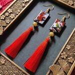 花札&タッセルピアス(イヤリング)（梅）【サブカル】【卒業式】【着物】【袴】【成人式】【浴衣】【和風】