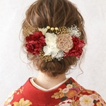 【再販】ドライフラワー髪飾り ヘアアクセサリー 結婚式 和装 成人式 赤 振袖 卒業袴 色打掛 七五三 前撮り カラードレス ゴールド