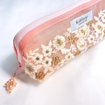 チュールインド刺繍のメッシュペンケース