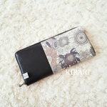 本革ラウンド長財布　リバティビニコ  スモールスザンナ黒グレー×黒色本革