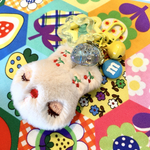 🌸sale受注製作/さくらんぼ刺繍ふわとろうさぎファー×カワイイ透明いちご×星×鈴/ポーチファスナーチャーム/バッグチャーム/ゴールドチェーン