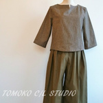 ロング丈ワイドパンツ（カーキ）