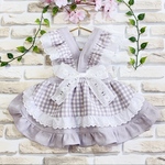 犬猫服　ギンガムチェックのエプロンワンピース👗くすみラベンダー