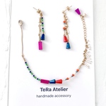【セット商品】ウッド＆多色ビーズのカラフルモダンセット（ブレスレット＆ピアス/イヤリング）（Type A：Vivid Multi）