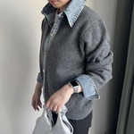 【新作】旬のデニムとニットが一緒に楽しめるカーディガン【デニムニットドッキングカーデ】