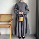 【新作】春もシックに大人ワンピース 綺麗なAラインで春夏のおでかけにgood【グレーロングOP】◇