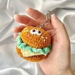 【あみぐるみマスコット】チーズバーガーのばんずくん《しゃけべん島の仲間たち》 / 編みぐるみ ストラップ かわいい バッグチャーム キーホルダー ハンバーガー ミニマスコット