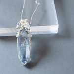 【アクアミラージュ】アクアオーラクォーツ　送料無料　天然石　ワイヤージュエリー　ネックレス トップ 0424