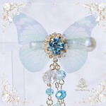 26-65cmドール 蝶々のヘアクリップ 水色羽×アクア