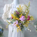 ◆ホワイト＆ピンク＊パンパスとローズのクラッチブーケ◆ウエディングブーケ 花束アレンジ 前撮り*アートフラワー 造花 格安