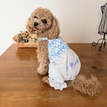 ネモフィラ柄ロンパース｜犬服｜名入れ刺繍OK｜お揃いリボン対応｜春夏