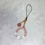 水晶 と モルガナイト の桜のような 天然石ストラップ
