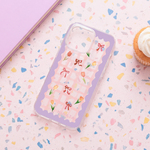 【minne'sセレクト掲載！】チューリップとリボンのスマホケース iPhoneケース 全機種対応 名入れ可　選べるカラー