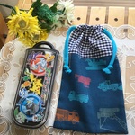 ⭐️ラスト①⭐️働く車ブルー24×17❤️ 【再10】 男の子コップ袋⭐️ 現品給食袋、 お箸ケース袋、ランチョンマット入れ、歯ブラシ入れ巾着