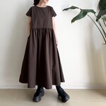 半袖サイドリボンワンピース　* Cotton素材 Datk Brown *