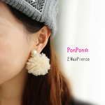 再PonPon☆ ウールとパールの２Ｗａｙピアス（アイボリー）