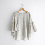 ダブルガーゼ綿100％ギャザー袖プルオーバー_TOP gray
