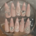 💗ワンホン推しネイル💗 ネイルチップ ワンホン フレンチガーリー 韓国 ガーリーネイル うるうる ちゅるん ハート スナ系 ホビ垢 チェック キラキラ 推し ピンク マグネット イニシャル