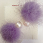 ミンクファーとパールのピアス[light purple]