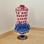 イチゴたっぷりなワンピ　(朱赤)　犬服(送料込み価格)