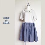 ☆オーダー品☆丸襟ワンピース（ホワイト×ブルーストライプ）