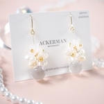 【ACKERMAN】ホワイトブーケ×クリアドロップピアス/イヤリング変更可 ゴールド 結婚式