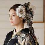 【豪華】ディップアート　簪　キラキラ　髪飾り　成人式　卒業式　結婚式　シルバー　黒　ゴールド　グレー　牡丹