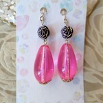 🌹ヴィンテージアクリルドロップビーズ/フューシャピンク/紫色薔薇ビーズ🌹サージカルステンレス316フックピアス/イヤリング