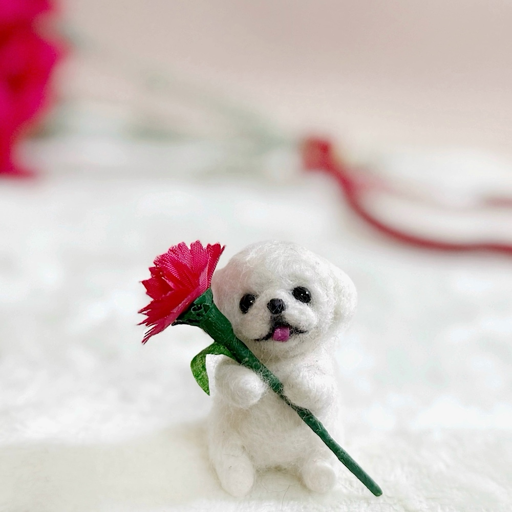 母の日ギフト》うちの子から贈るカーネーション 羊毛フェルト犬