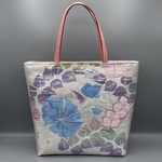 着物 帯 帯締め ハンドメイド トートバッグ リメイク ピンク 紫 草花文 ふくれ織