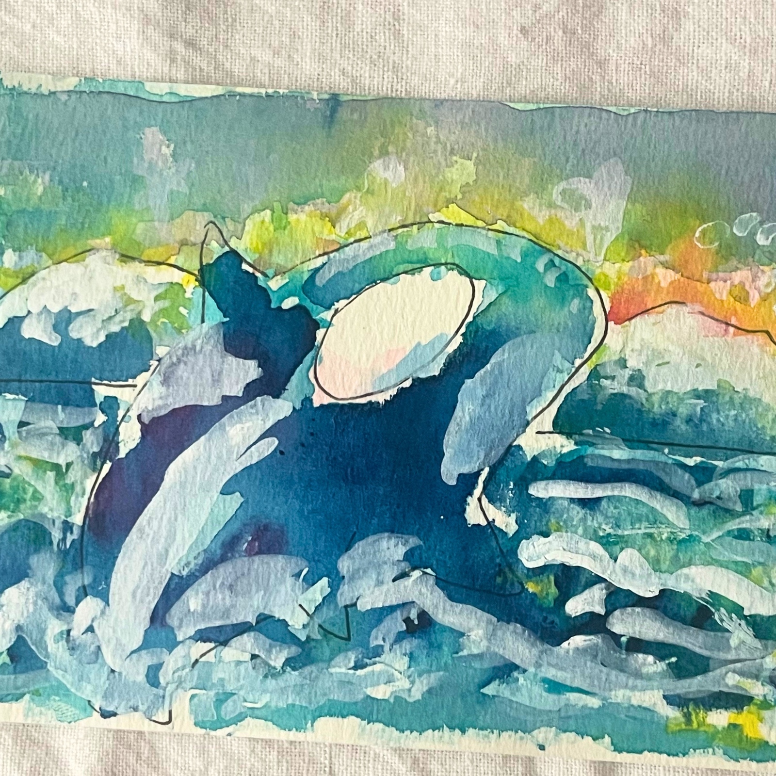 青い海を2人で旅をする/シャチとメンダコ 原画イラスト 青い海を泳ぐ/原画イラスト シャチ - asuka7777 | minne byGMOペパボ