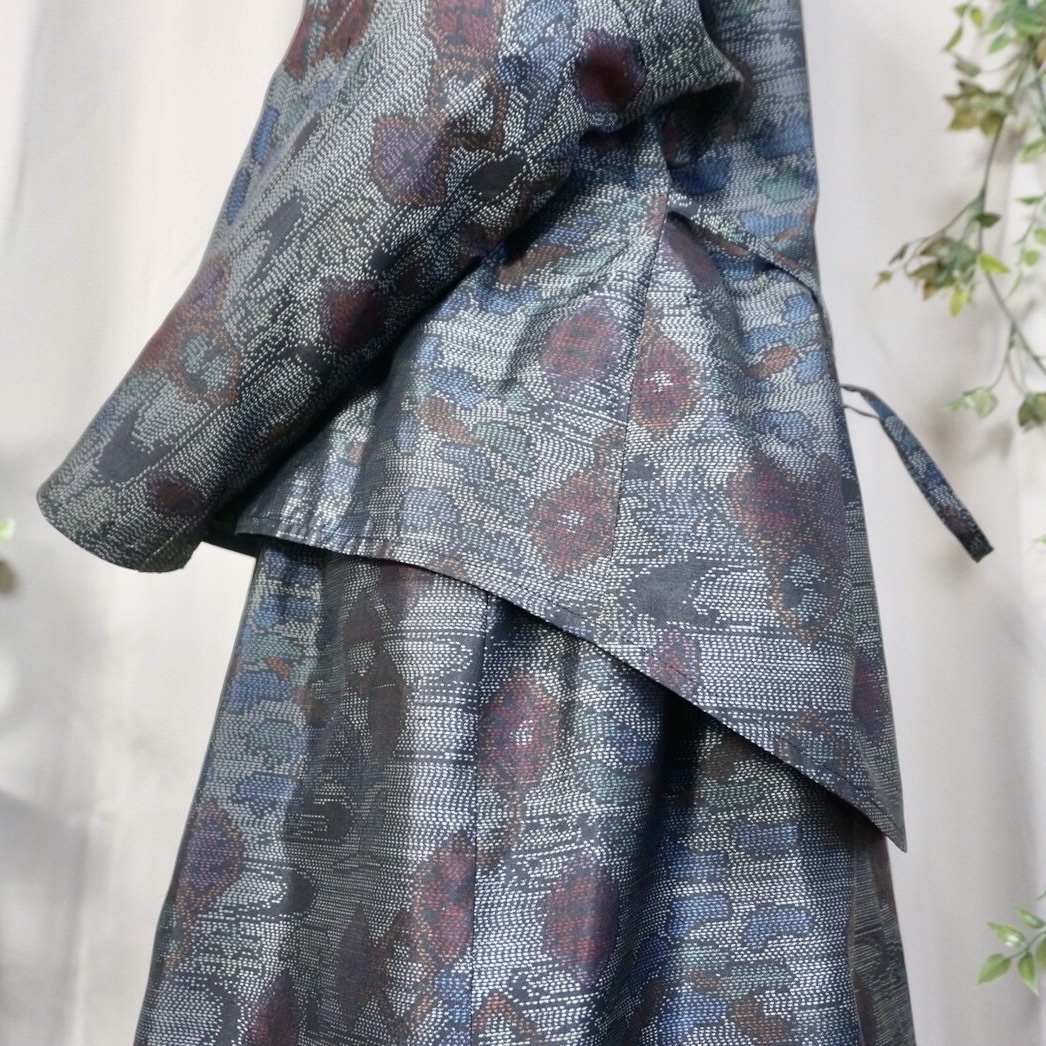 大島紬 着物リメイク👘古典柄セットアップ《ストール＋ペチコート付き