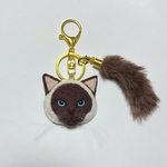 羊毛フェルト 猫キーホルダー シャム猫 しっぽチャーム付き
