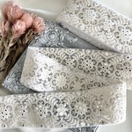 30cm/50cm  インド刺繍リボン 6.5cm幅  チュール  花柄  ホワイト  #sr45