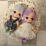 ASU*様専用  ハンドメイド ぷちリカちゃんサイズの服　白トップとオーバーオールスカート　no24とno.９