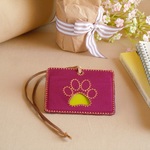 パスケース　猫の肉球刺繍定期入れ　ボルドー