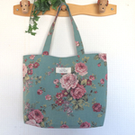 ☆wako4873様オーダー品☆トートバッグ【Ｌ】（アンティーク風薔薇、ターコイズブルー）
