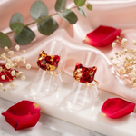 【レディキャット🐈‍⬛🌹】赤 薔薇 レッド ローズ ドライフラワー ゴールド ねこ 猫  押し花 フリーサイズ リング
