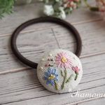 ピンクマムの刺繍ヘアゴム・a