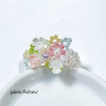   お花の指輪《お花舞う幸せのブーケリング/ピンク》ビーズ【ビーズアクセサリー】ビーズリング・新作・指輪
