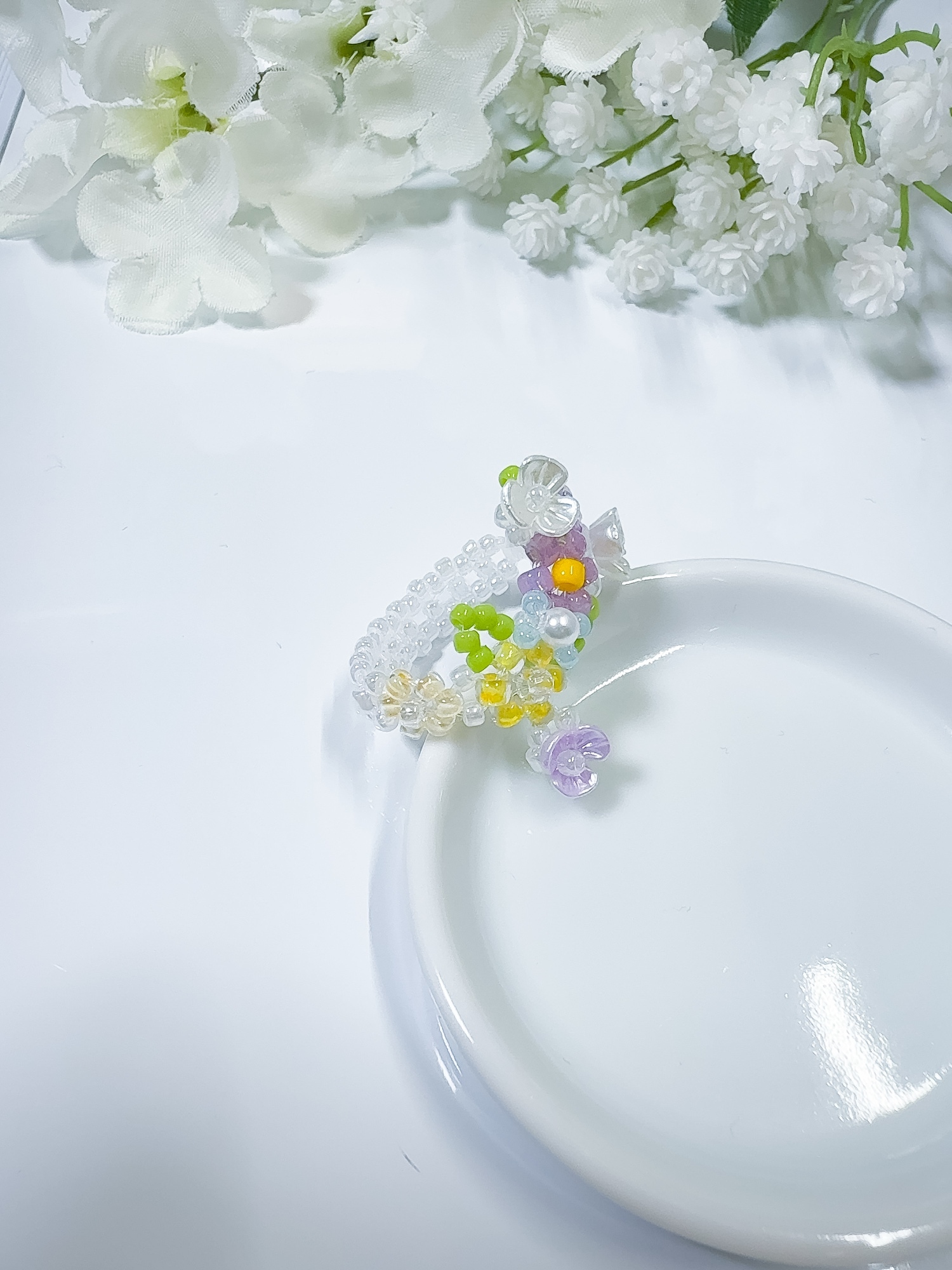 お花の指輪《お花舞う幸せのブーケリング/ラベンダー》ビーズ【ビーズ 