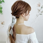 【アップルグリーン】シアーパール パール シュシュ / ヘアリボン ヘアゴム