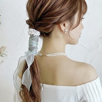 【アップルグリーン】シアーパール パール シュシュ / ヘアリボン ヘアゴム